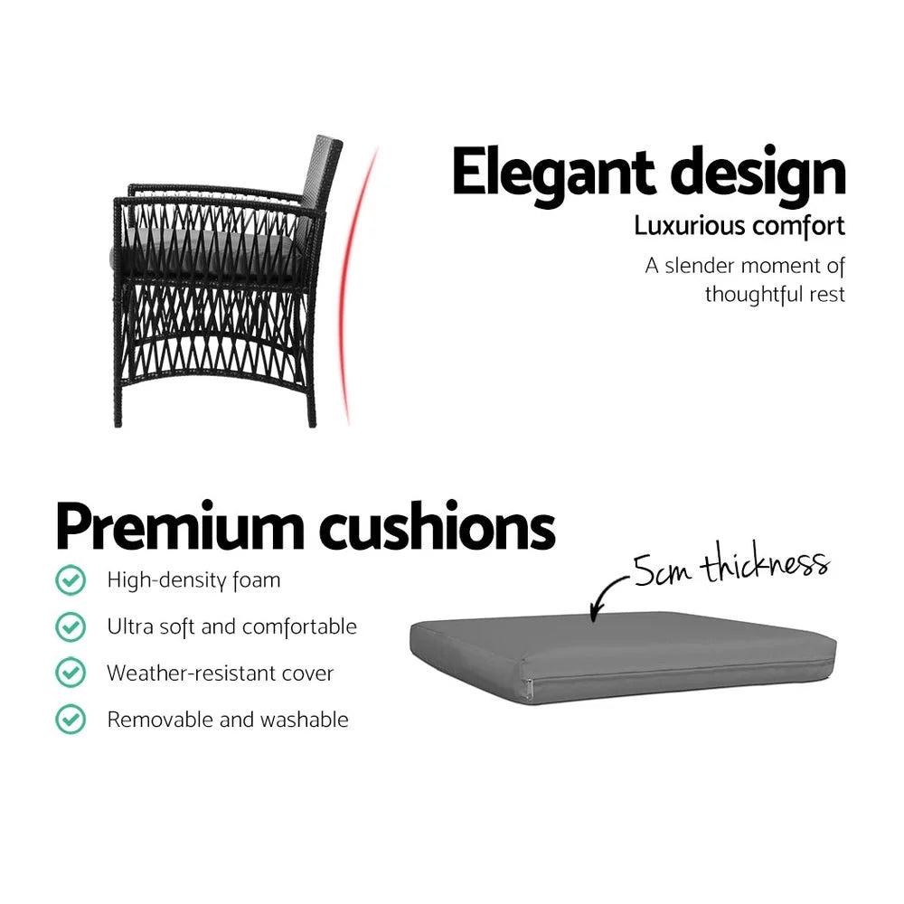 Outdoor Bistro Set 3PC Patio Furniture Wicker Dining Chairs