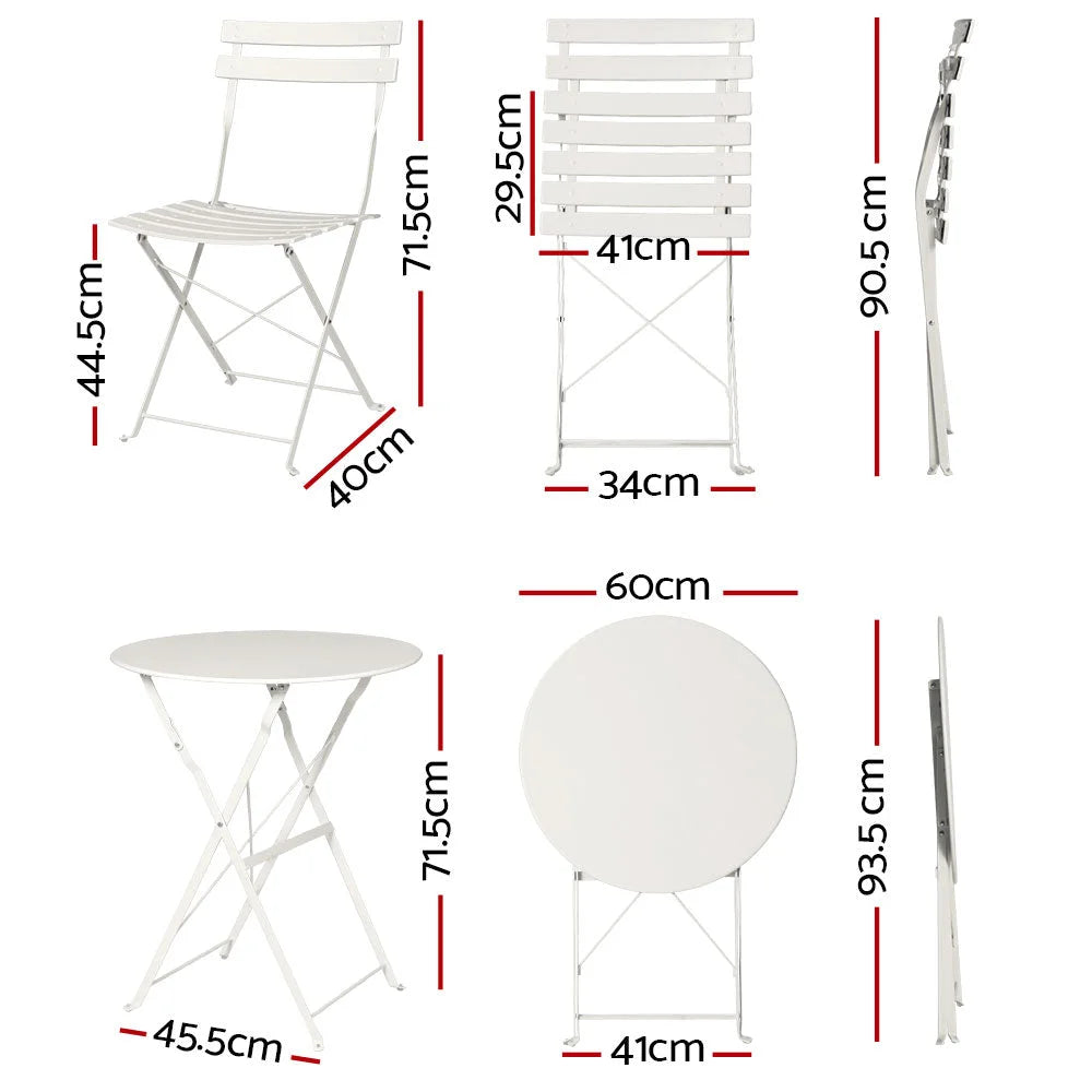 Outdoor Bistro Set 3PC Steel Table and Chairs Patio