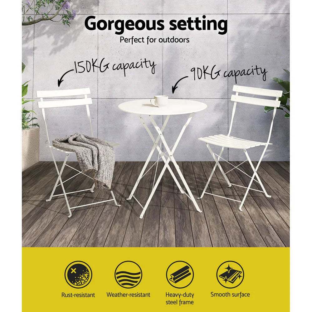 Outdoor Bistro Set 3PC Steel Table and Chairs Patio