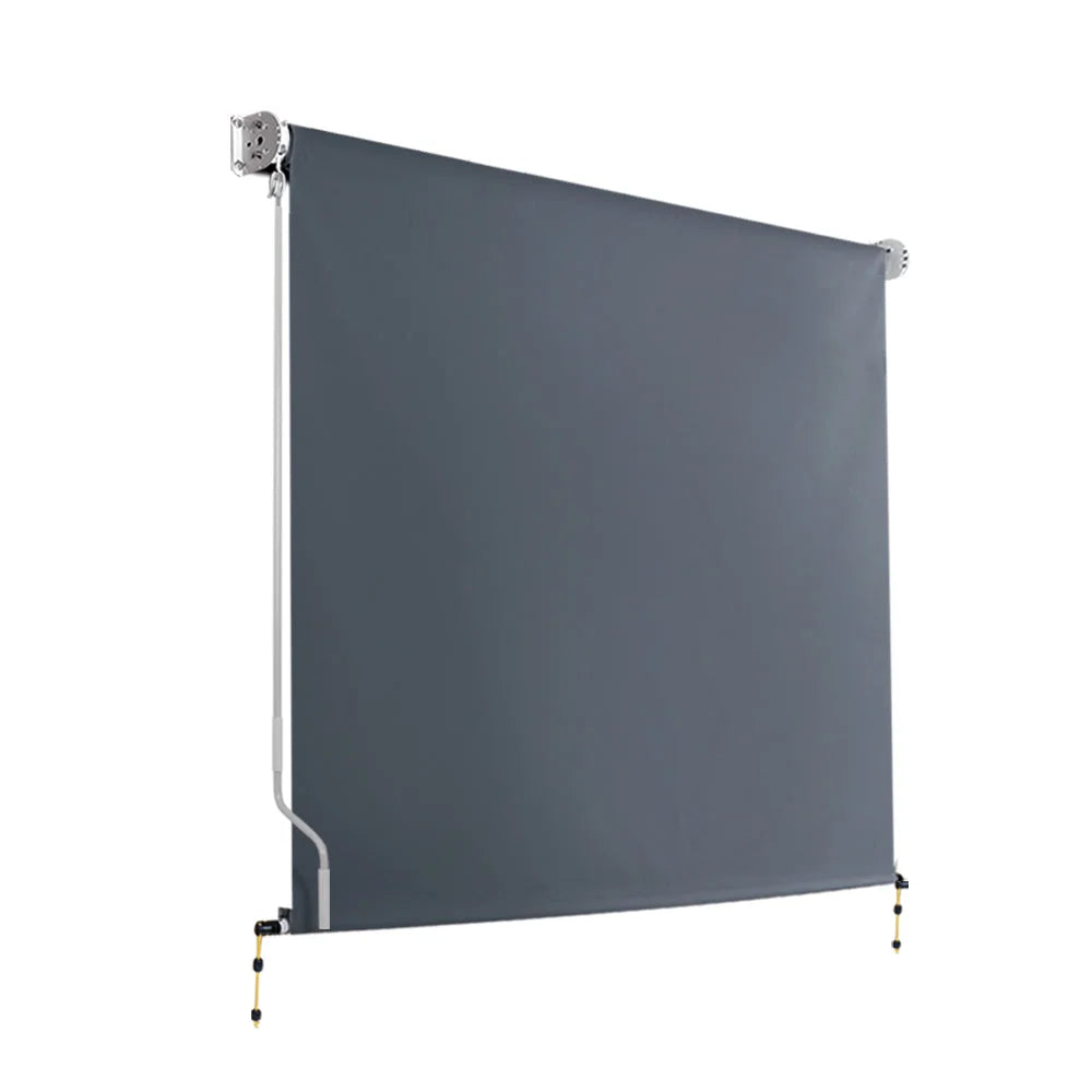 Grey 8x2 window door awning with grey awning sheet and mounting frame