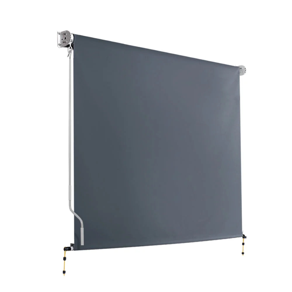 Grey 1x2 retractable awning with caster wheels and side handle rail