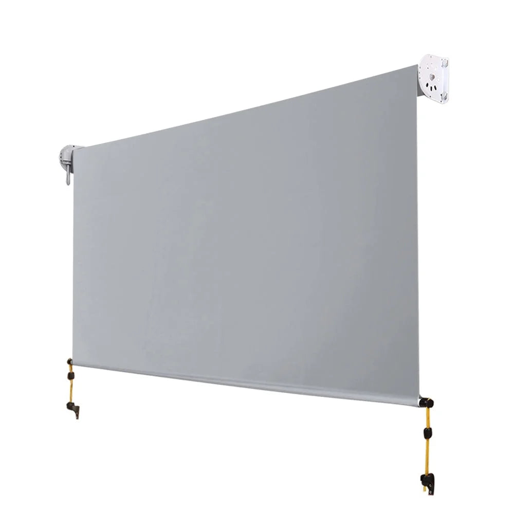 Grey 3x2 window door awning with canopy sheet and black metal brackets