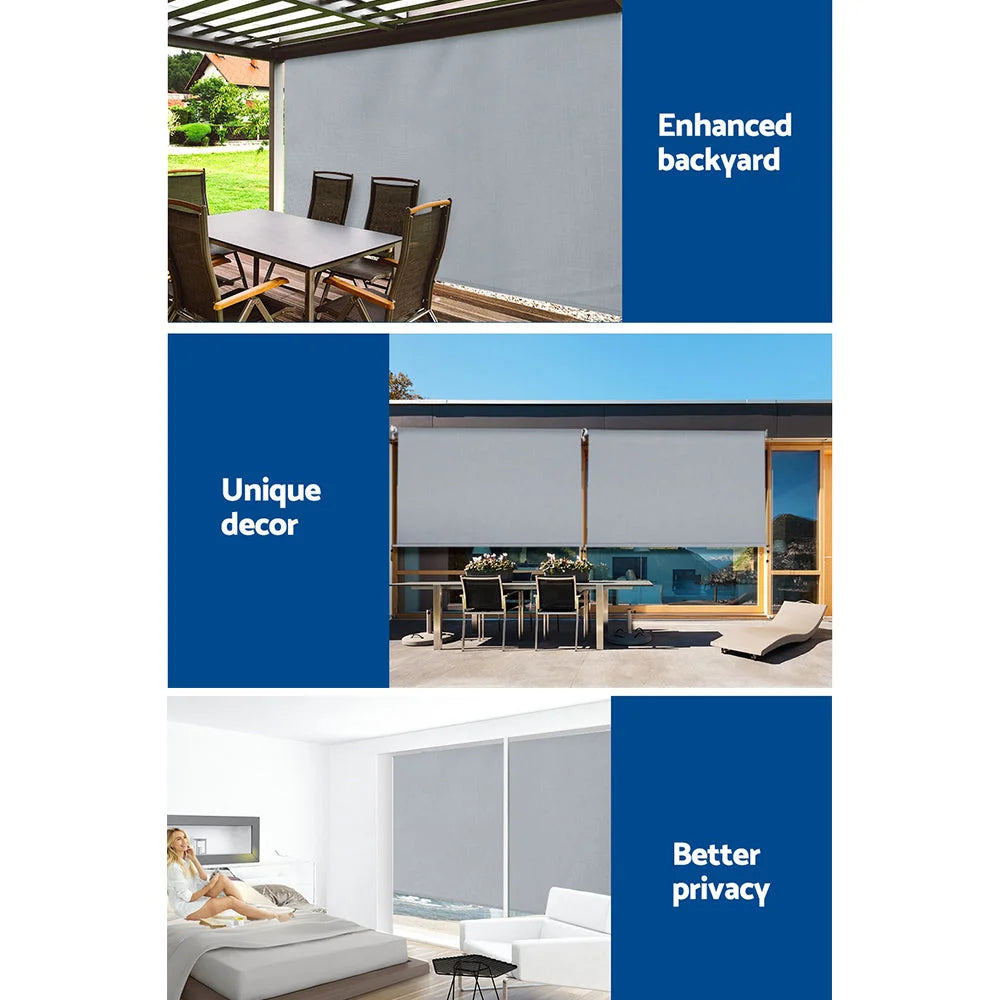 Grey 3x2 window door awning with curved awning cover and wall supports