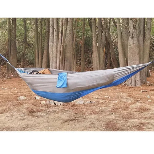 260x140cm outdoor hammock with grey hammock sling and suspension straps