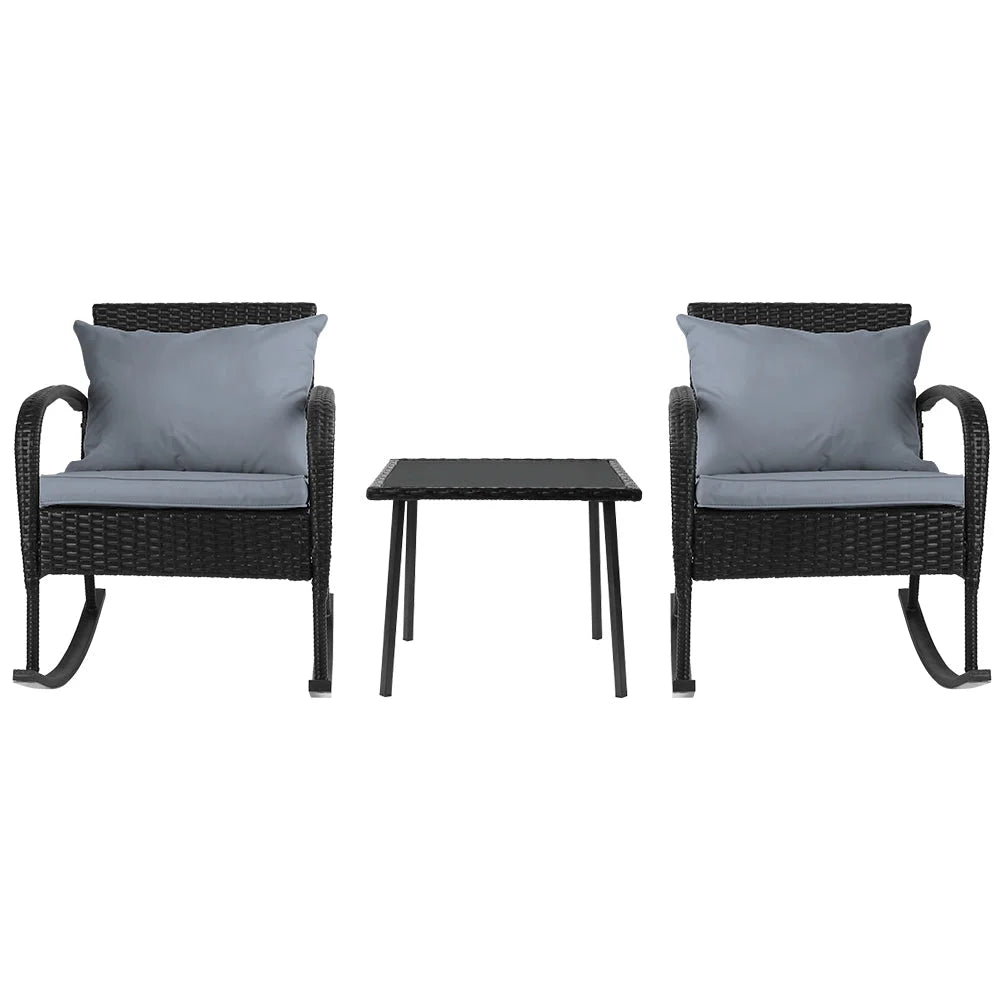 Outdoor Chair Rocking Set 3-Piece - Black - Outdoor