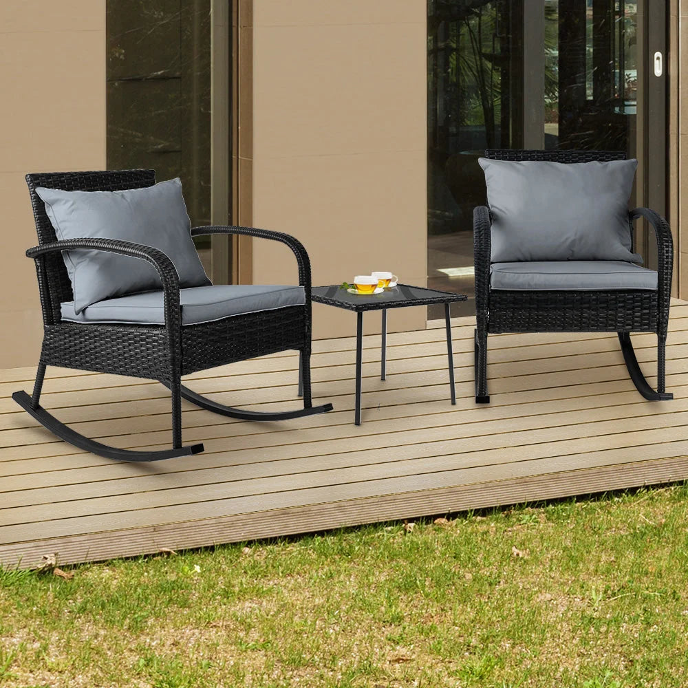 Outdoor Chair Rocking Set 3-Piece - Black - Outdoor