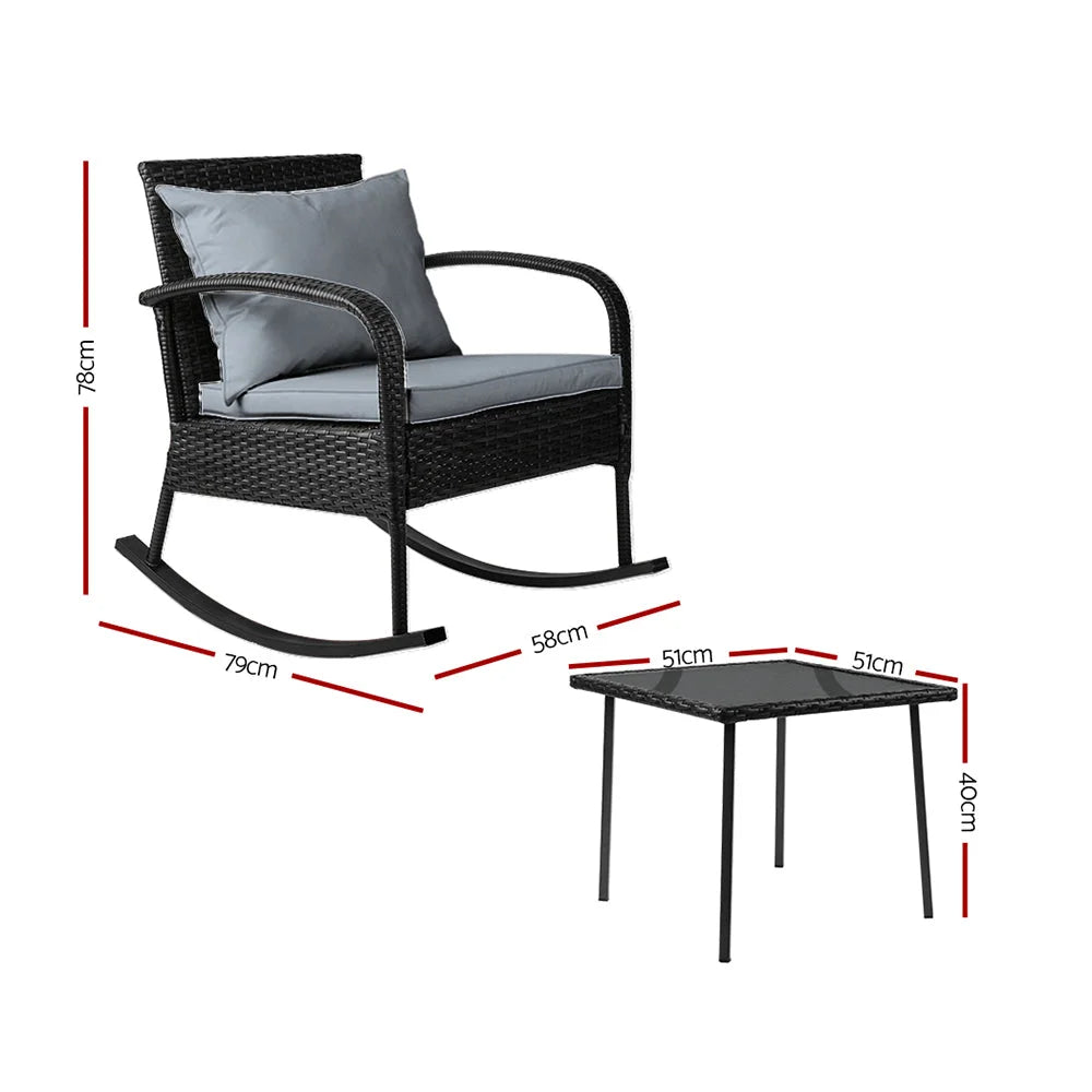Outdoor Chair Rocking Set 3-Piece - Black - Outdoor