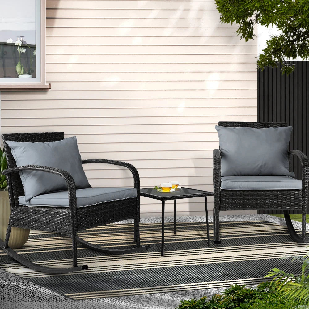 Outdoor Chair Rocking Set 3-Piece - Black - Outdoor