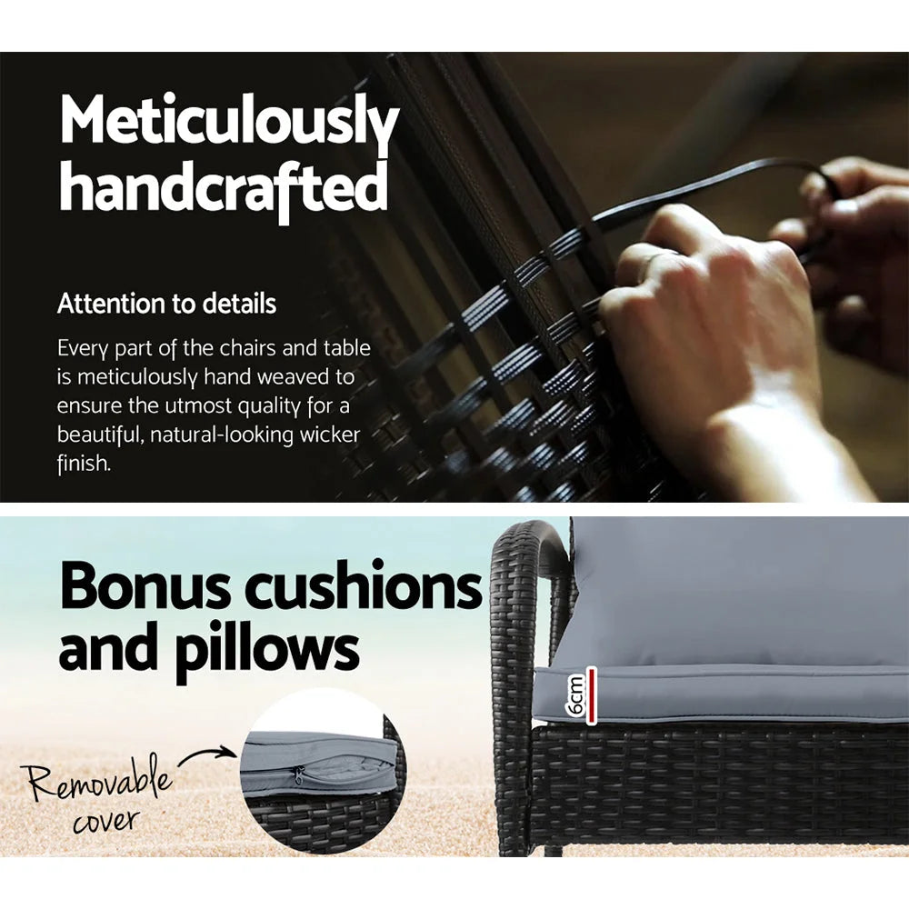 Outdoor Chair Rocking Set 3-Piece - Black - Outdoor