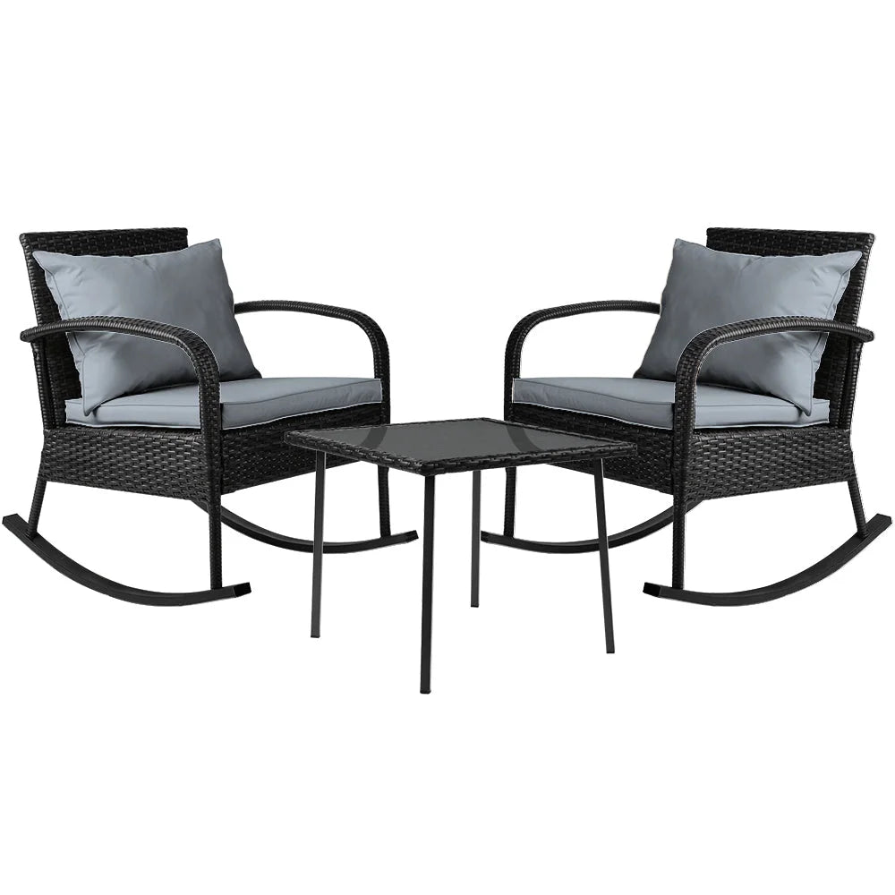 Outdoor Chair Rocking Set 3-Piece - Black - Outdoor