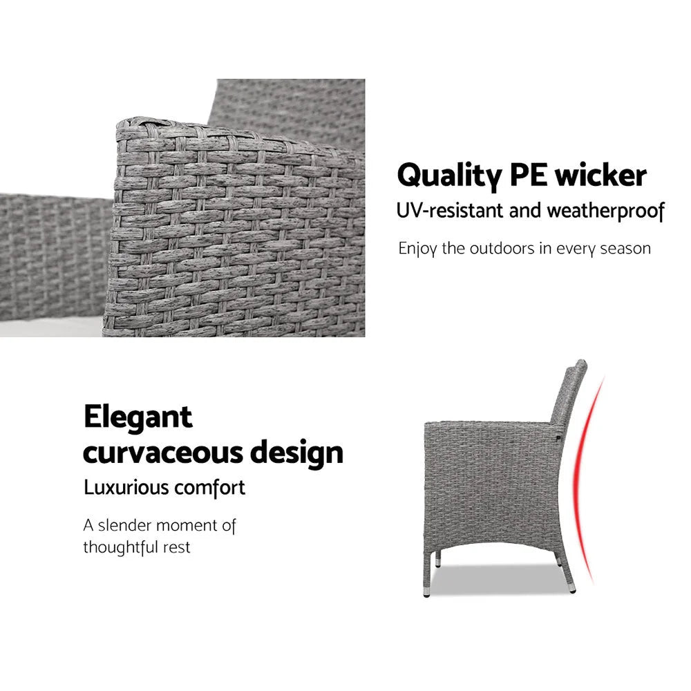 Outdoor Chair Side Table Furniture Set 3 Piece Wicker