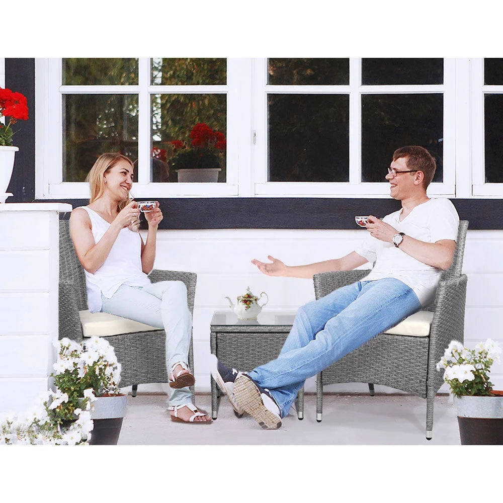 Outdoor Chair Side Table Furniture Set 3 Piece Wicker