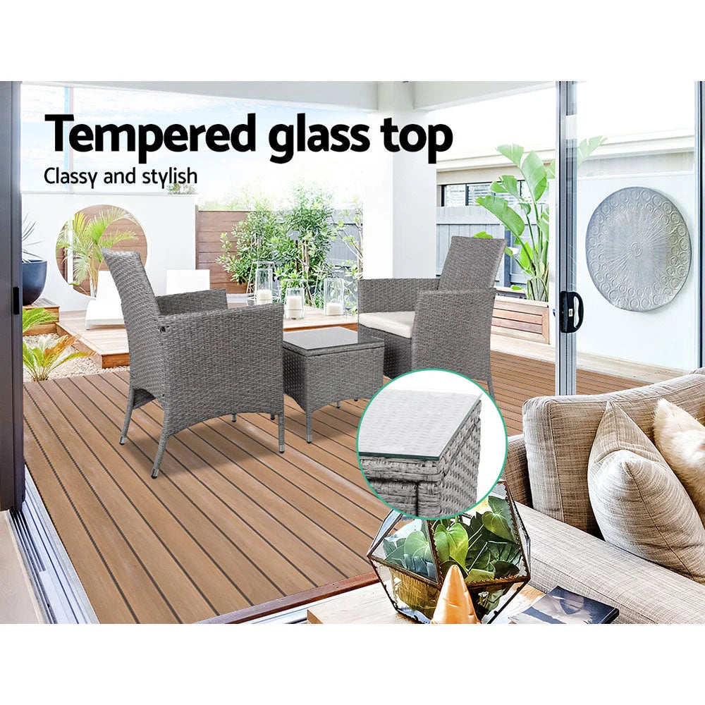 Outdoor Chair Side Table Furniture Set 3 Piece Wicker