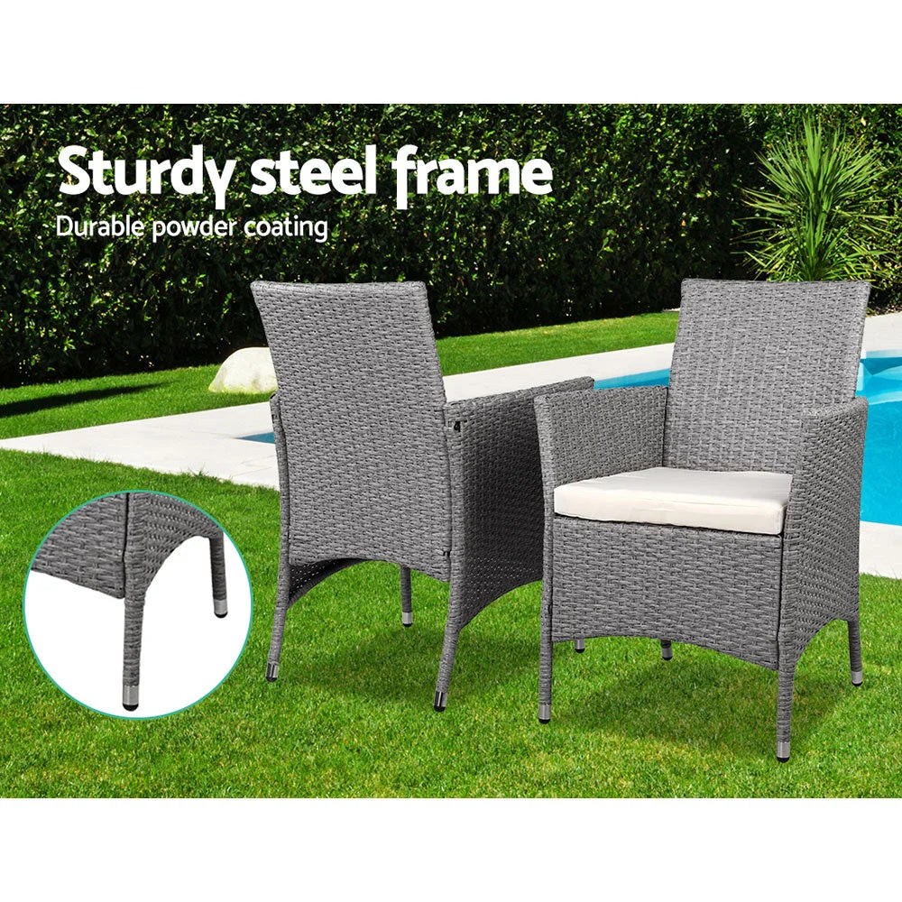Outdoor Chair Side Table Furniture Set 3 Piece Wicker