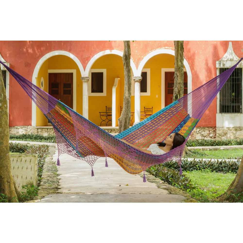 Outdoor Cotton Mayan Legacy Hammock with Hand Crocheted