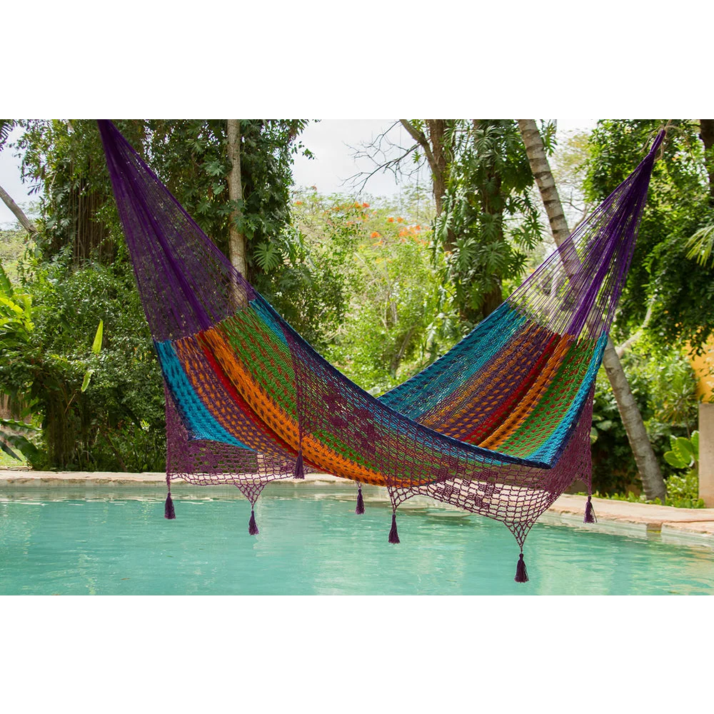 Outdoor Cotton Mayan Legacy Hammock with Hand Crocheted