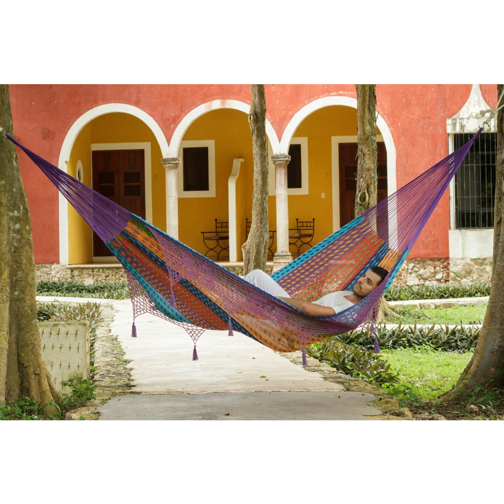 Outdoor Cotton Mayan Legacy Hammock with Hand Crocheted
