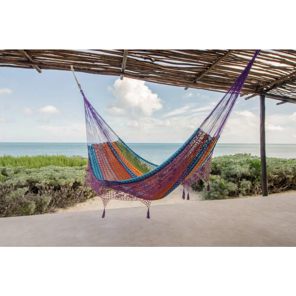 Outdoor Cotton Mayan Legacy Hammock with Hand Crocheted