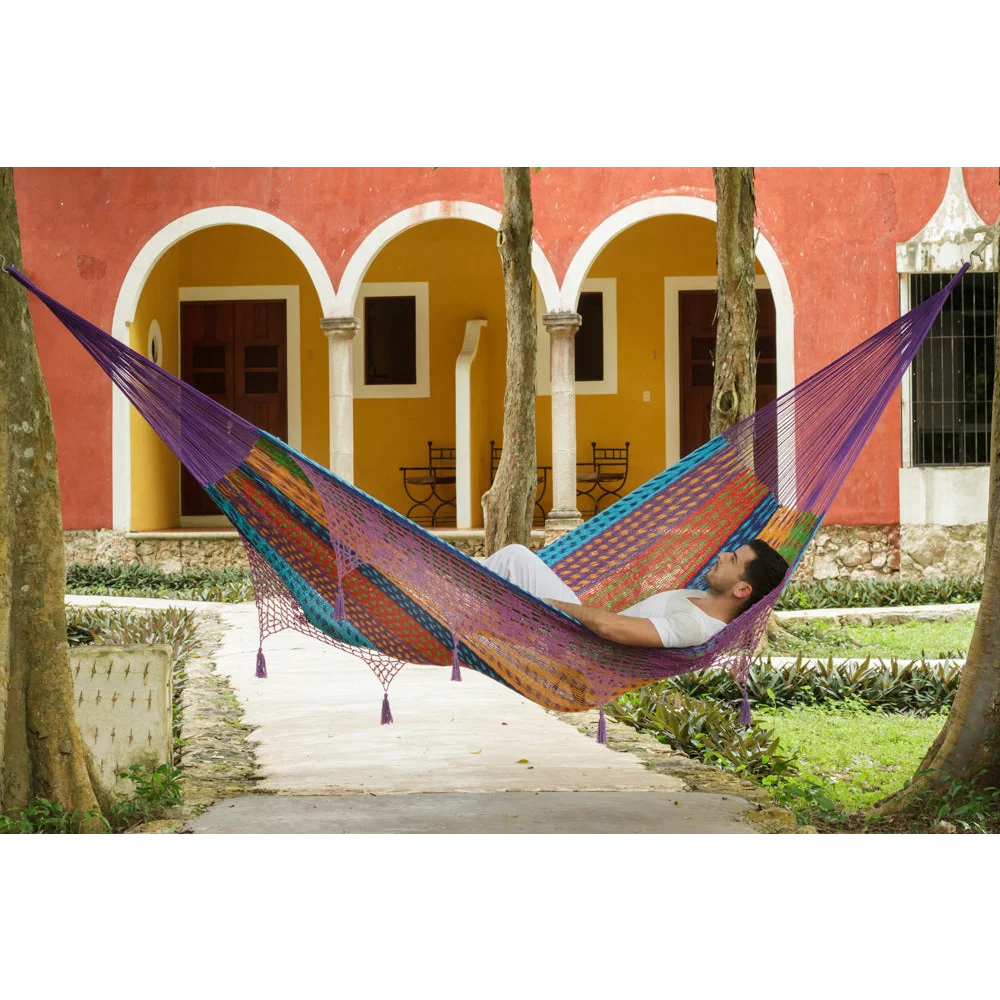 Outdoor Cotton Mayan Legacy Hammock with Hand Crocheted