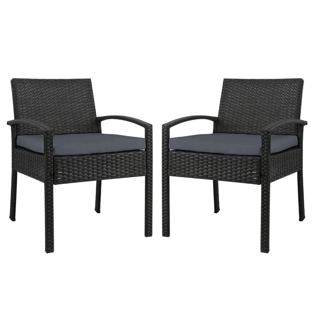 Black wicker outdoor lounge set with rattan arms and cushion set