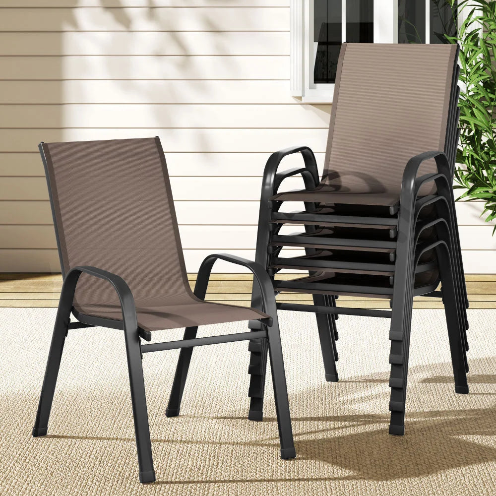 Brown 6 6pcs dining chair with outdoor chairs stackable patio