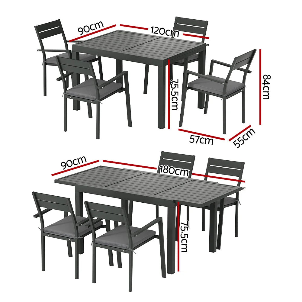 Outdoor Dining Set 5-Piece Aluminium Extendable Table