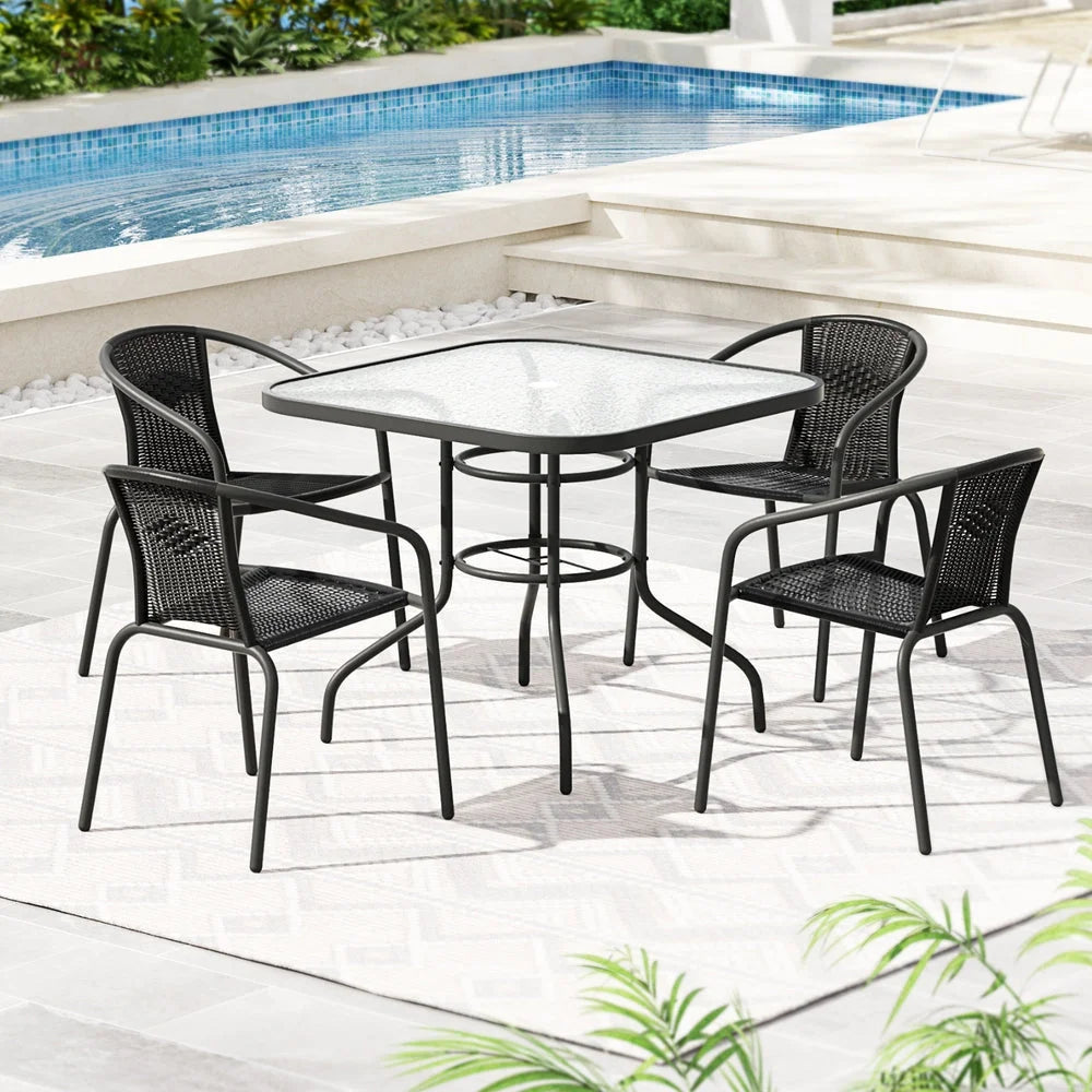 Steel outdoor dining table and chairs set