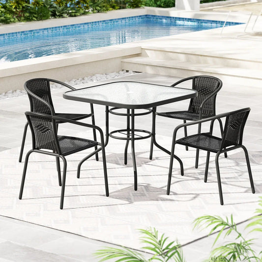 Outdoor Dining Set 5-Piece Steel Stackable Chairs Table