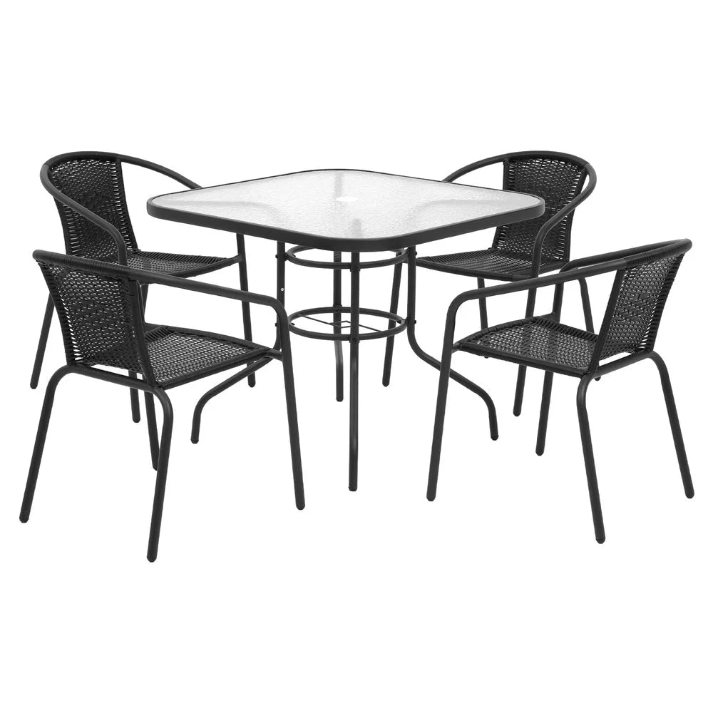 Outdoor Dining Set 5-Piece Steel Stackable Chairs Table