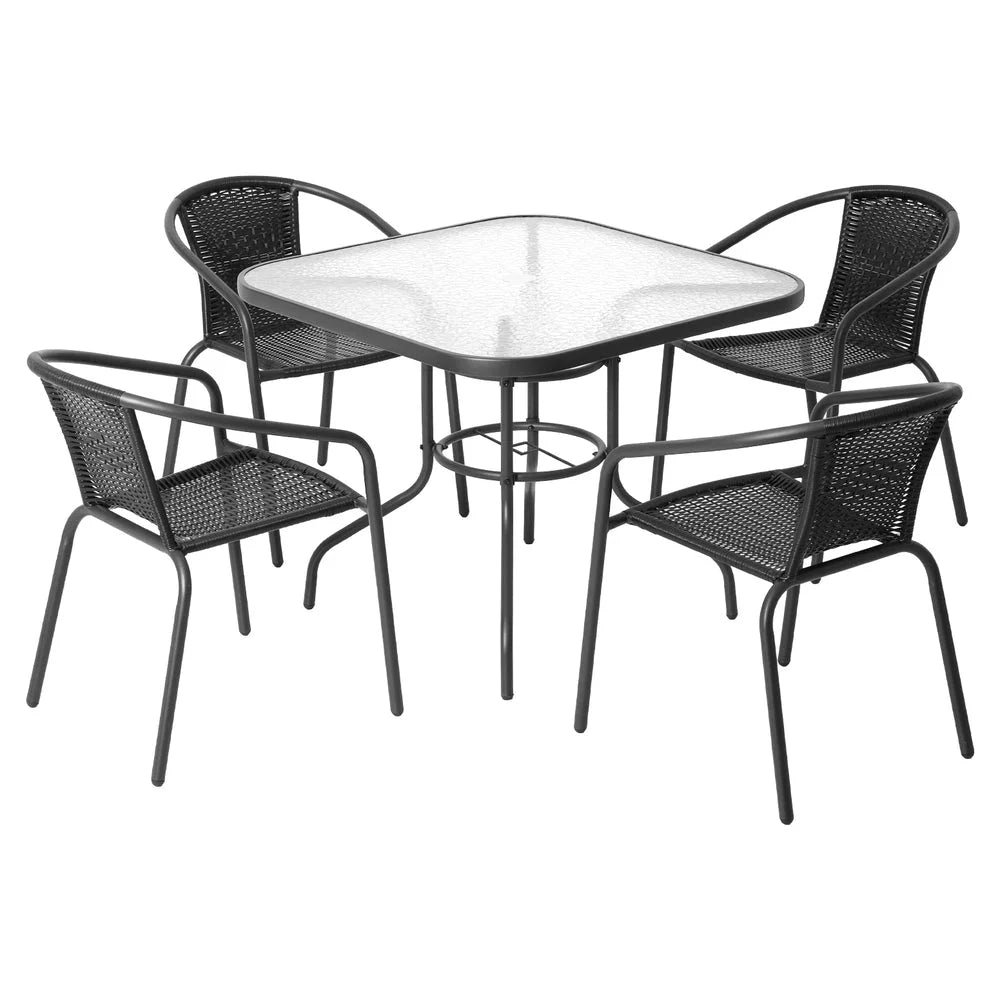 Outdoor Dining Set 5-Piece Steel Stackable Chairs Table
