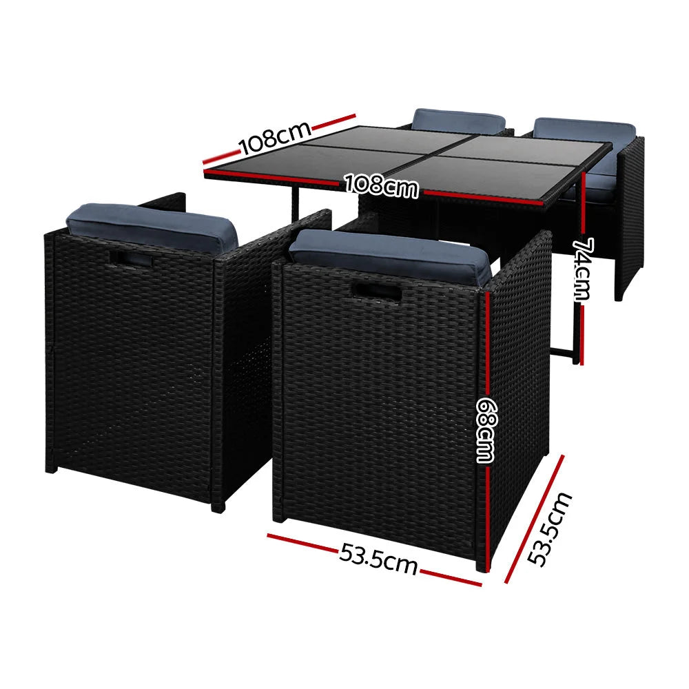 Outdoor Dining Set 5 Piece Wicker - Black - Outdoor