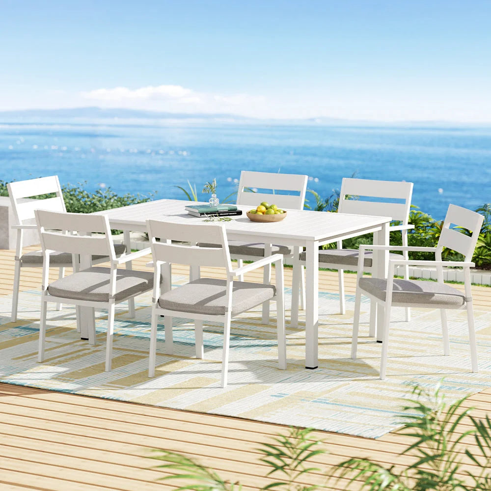 White six seater outdoor dining setting