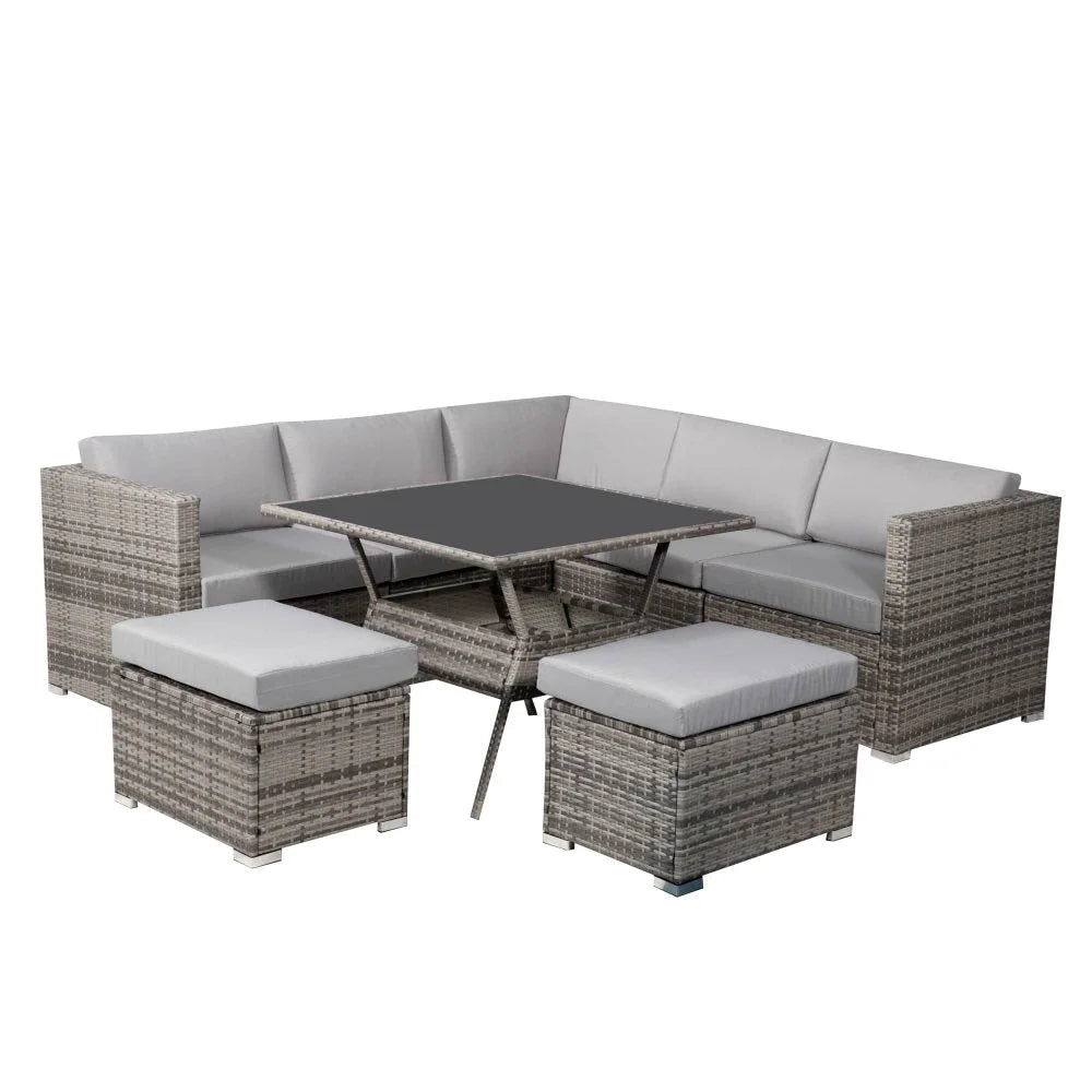 Outdoor Dining Set 8PC Wicker Table & Chairs - Grey