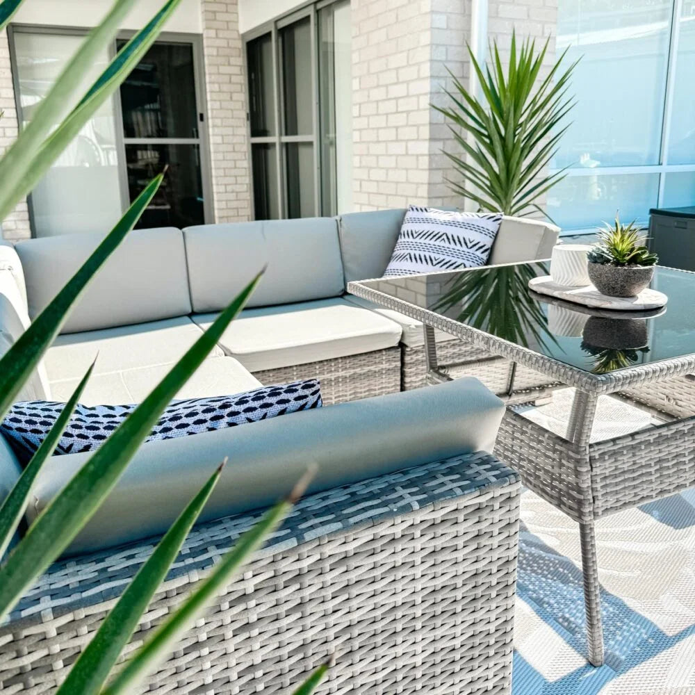 Outdoor Dining Set 8PC Wicker Table & Chairs - Grey