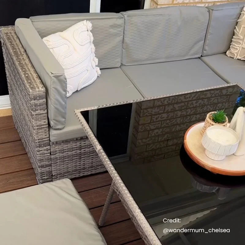 Outdoor Dining Set 8PC Wicker Table & Chairs - Grey