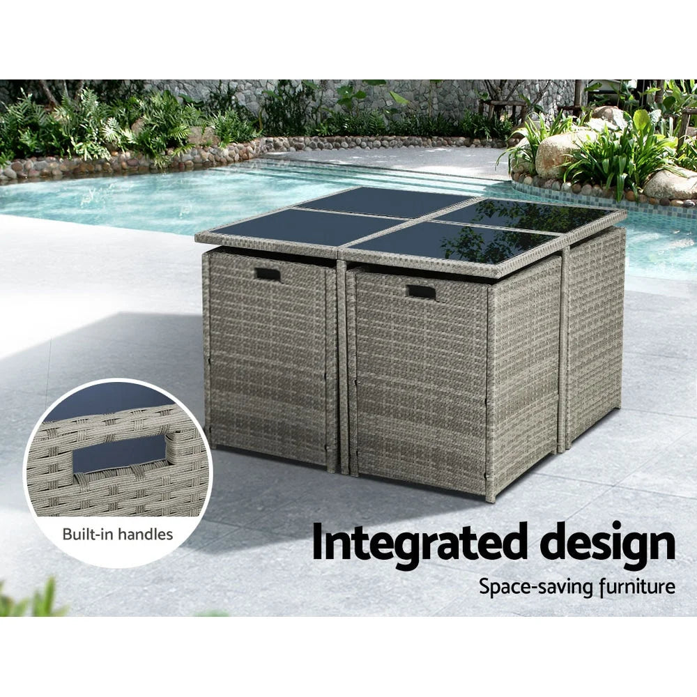 Outdoor Dining Set 9-Piece Wicker Table Chairs Setting