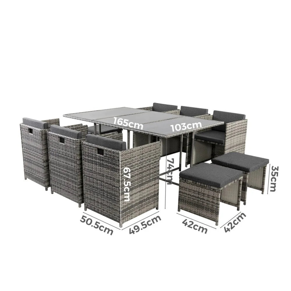 Outdoor Dining Set Bali 11PC - Grey