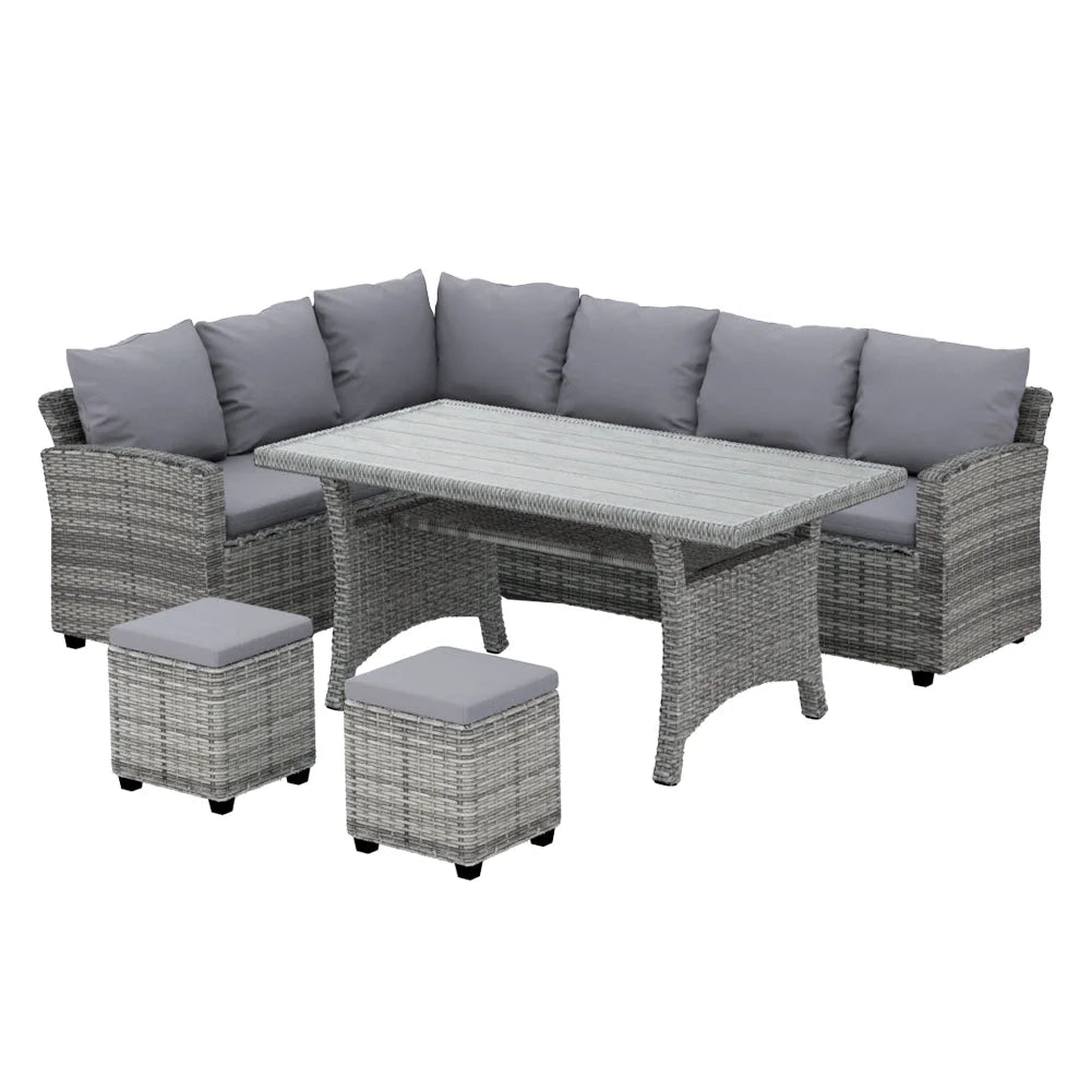 Outdoor Dining Set Wicker Table Chairs Setting - 8 Seater