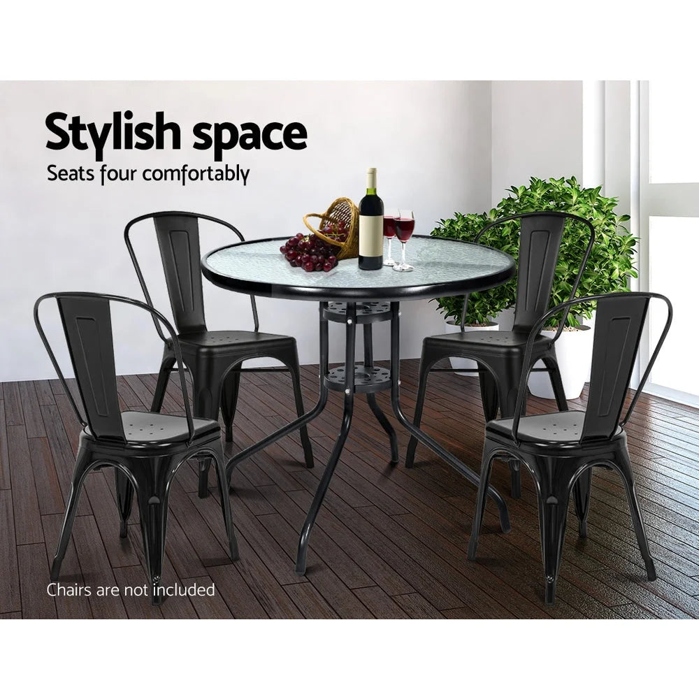 Outdoor Dining Table Bar Setting Steel Glass 70CM - Garden