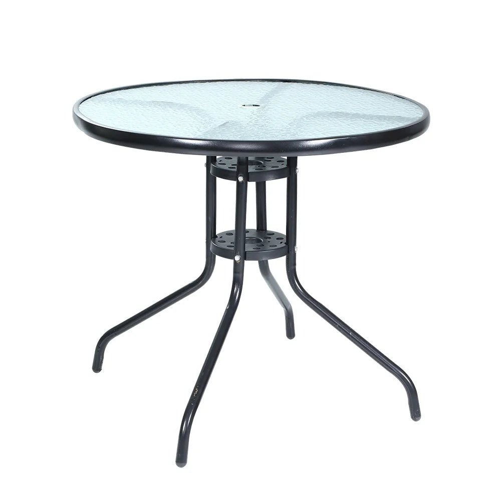 Outdoor Dining Table Bar Setting Steel Glass 70CM - Garden
