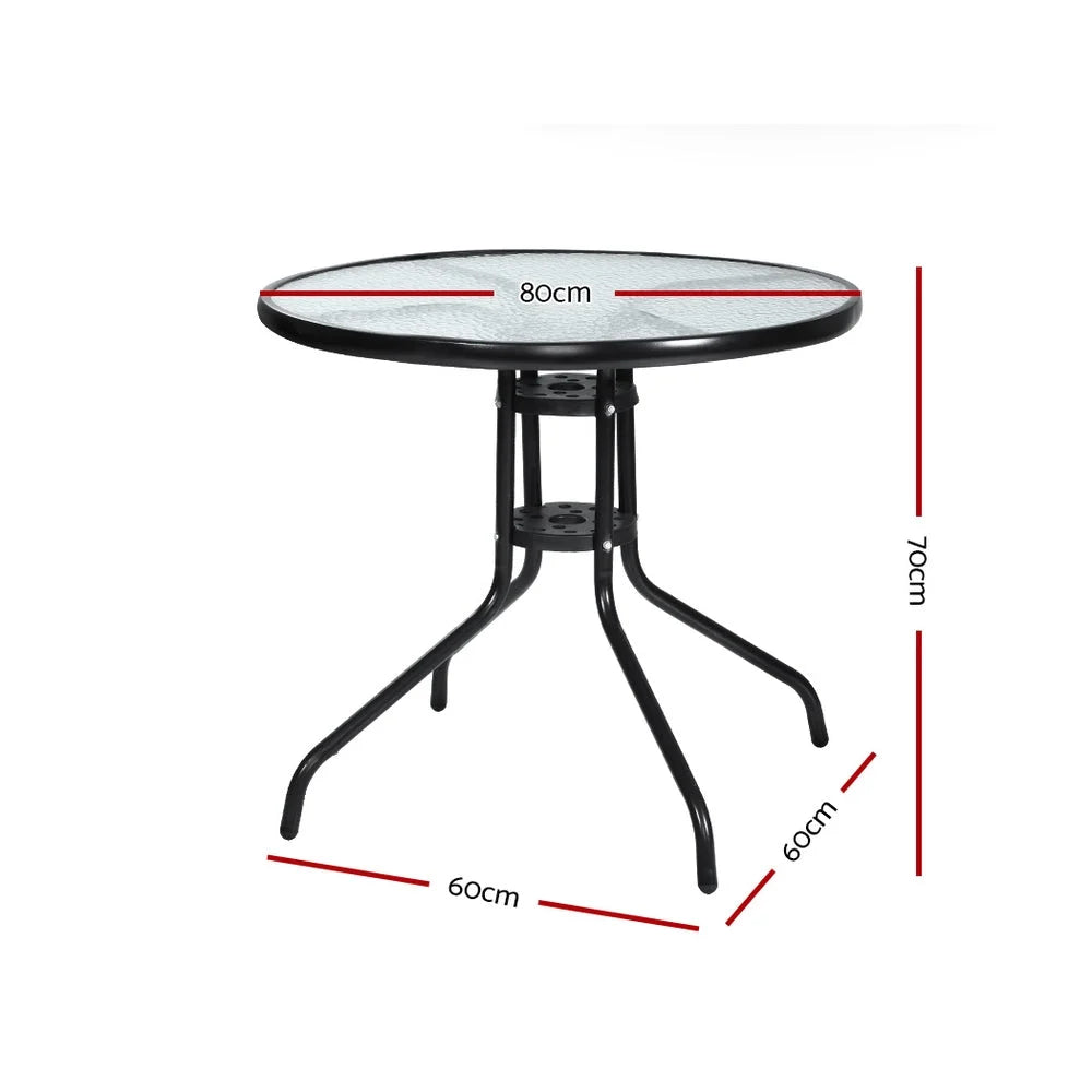 Outdoor Dining Table Bar Setting Steel Glass 70CM - Garden
