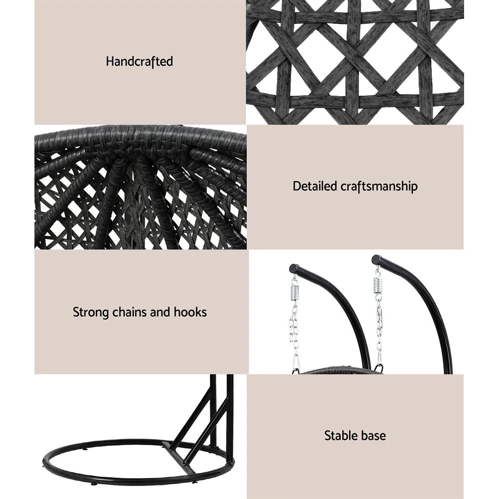Outdoor Egg Swing Chair Hanging Pod Wicker Cushion 2-Person