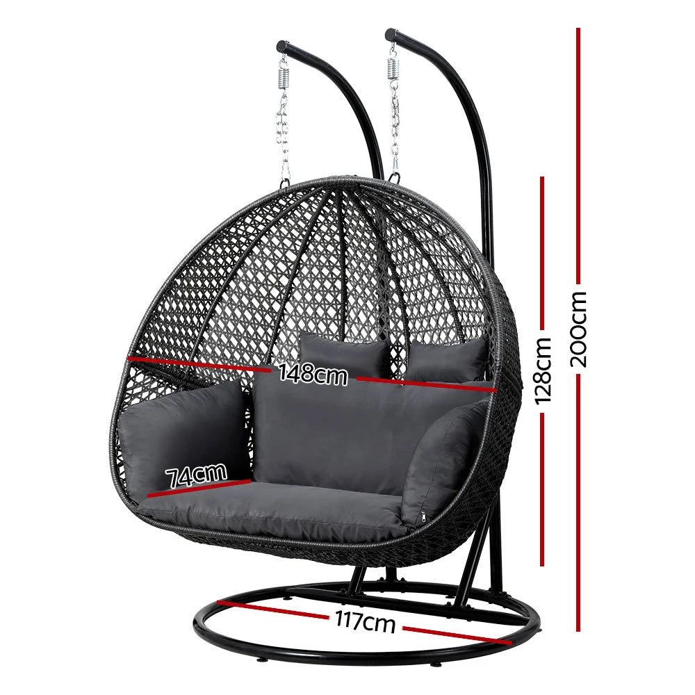 Outdoor Egg Swing Chair Hanging Pod Wicker Cushion 2-Person