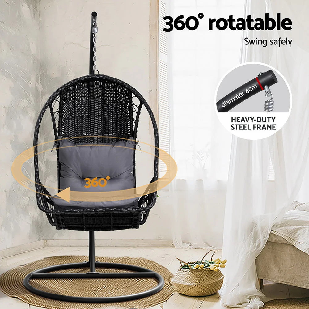 Outdoor Egg Swing Chair Wicker Furniture Pod Stand with Armrest