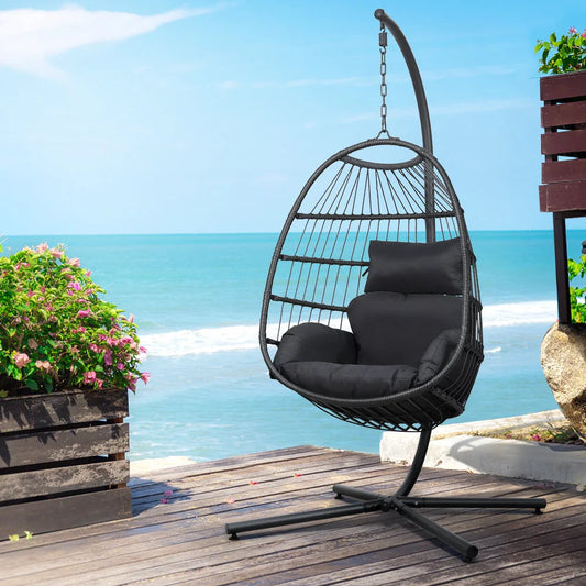 Outdoor Egg Swing Chair Wicker Rope Furniture Pod Stand