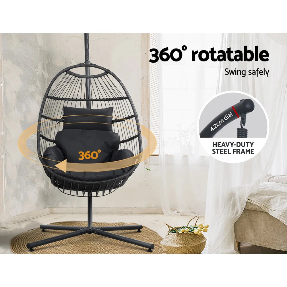 Outdoor Egg Swing Chair Wicker Rope Furniture Pod Stand
