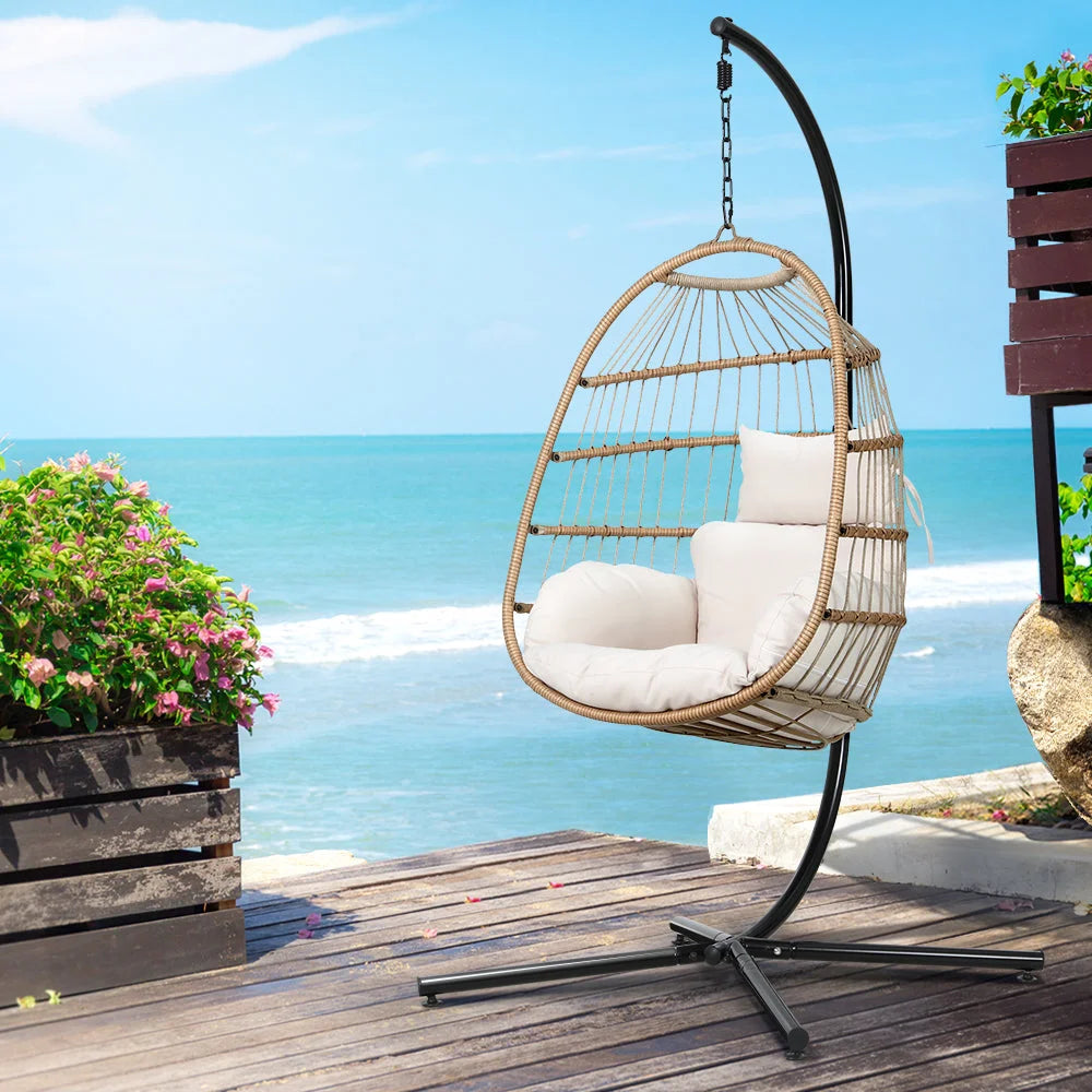 Outdoor Egg Swing Chair Wicker Rope Furniture Pod Stand
