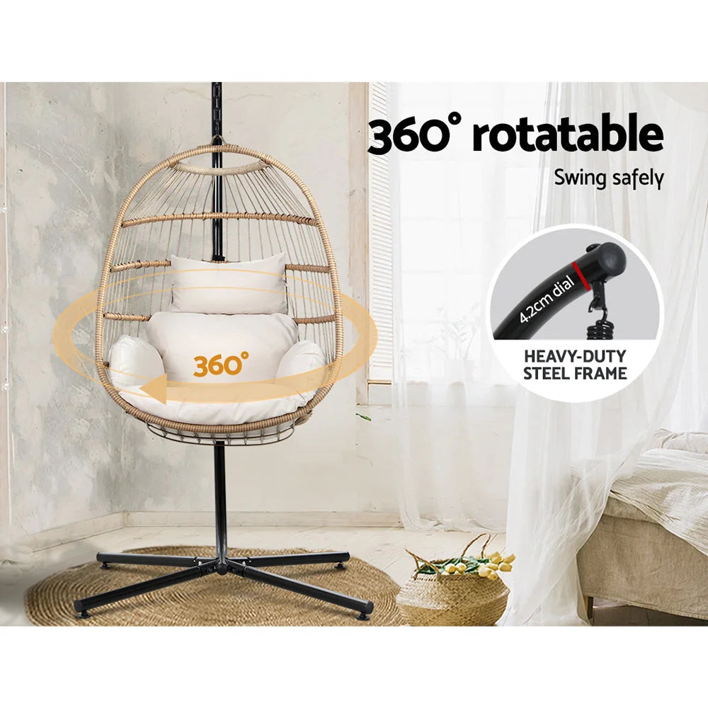 Outdoor Egg Swing Chair Wicker Rope Furniture Pod Stand
