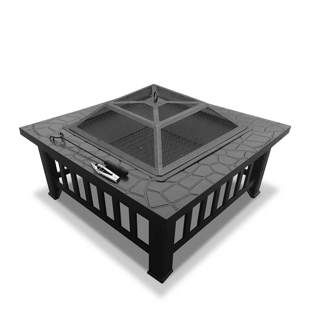 Outdoor Fire Pit BBQ Table Grill Fireplace Stone Pattern Firepits