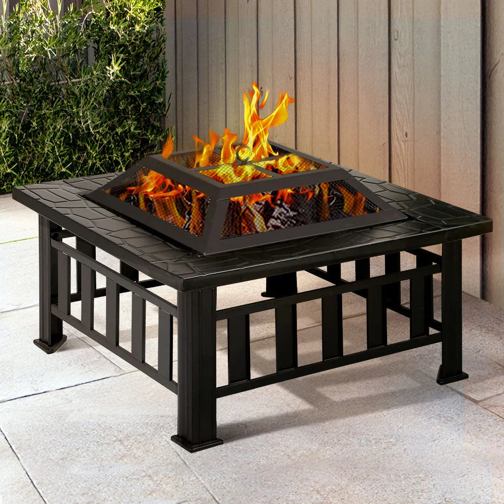 Outdoor Fire Pit BBQ Table Grill Fireplace - Stone Pattern
